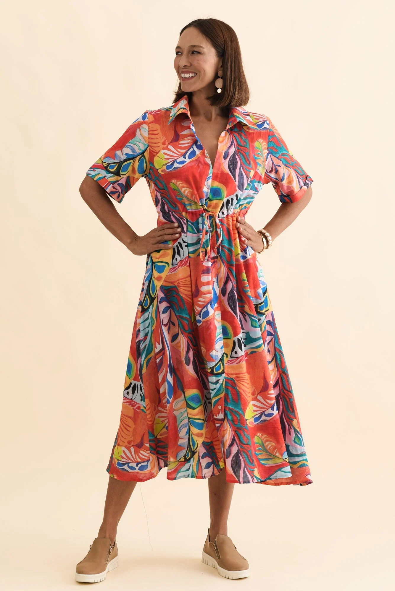 Leigh Red Tropical Tie Dress - Image 2