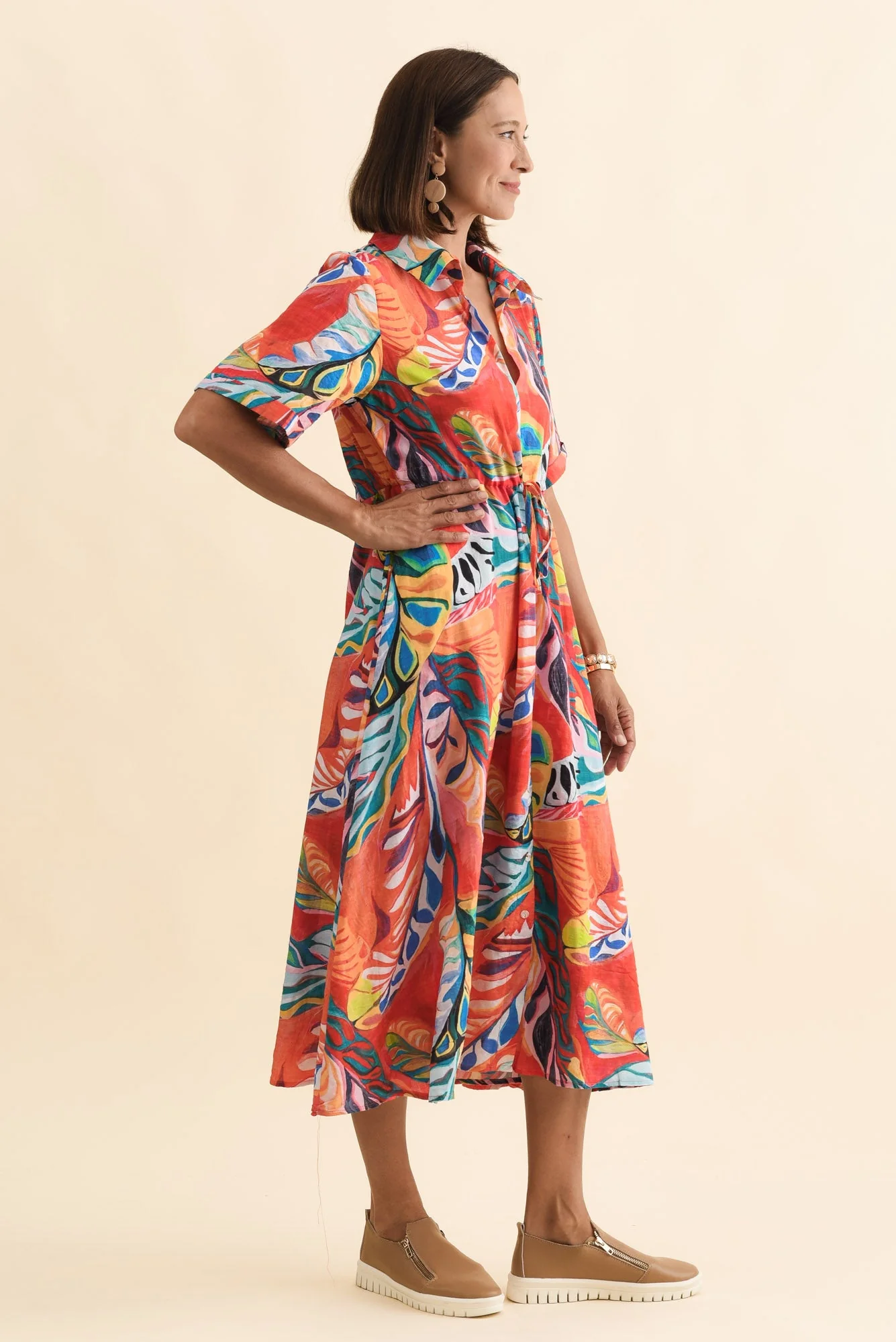 Leigh Red Tropical Tie Dress - Image 3