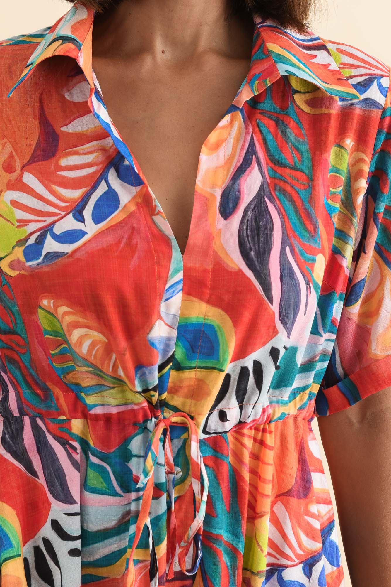 Leigh Red Tropical Tie Dress - Image 5
