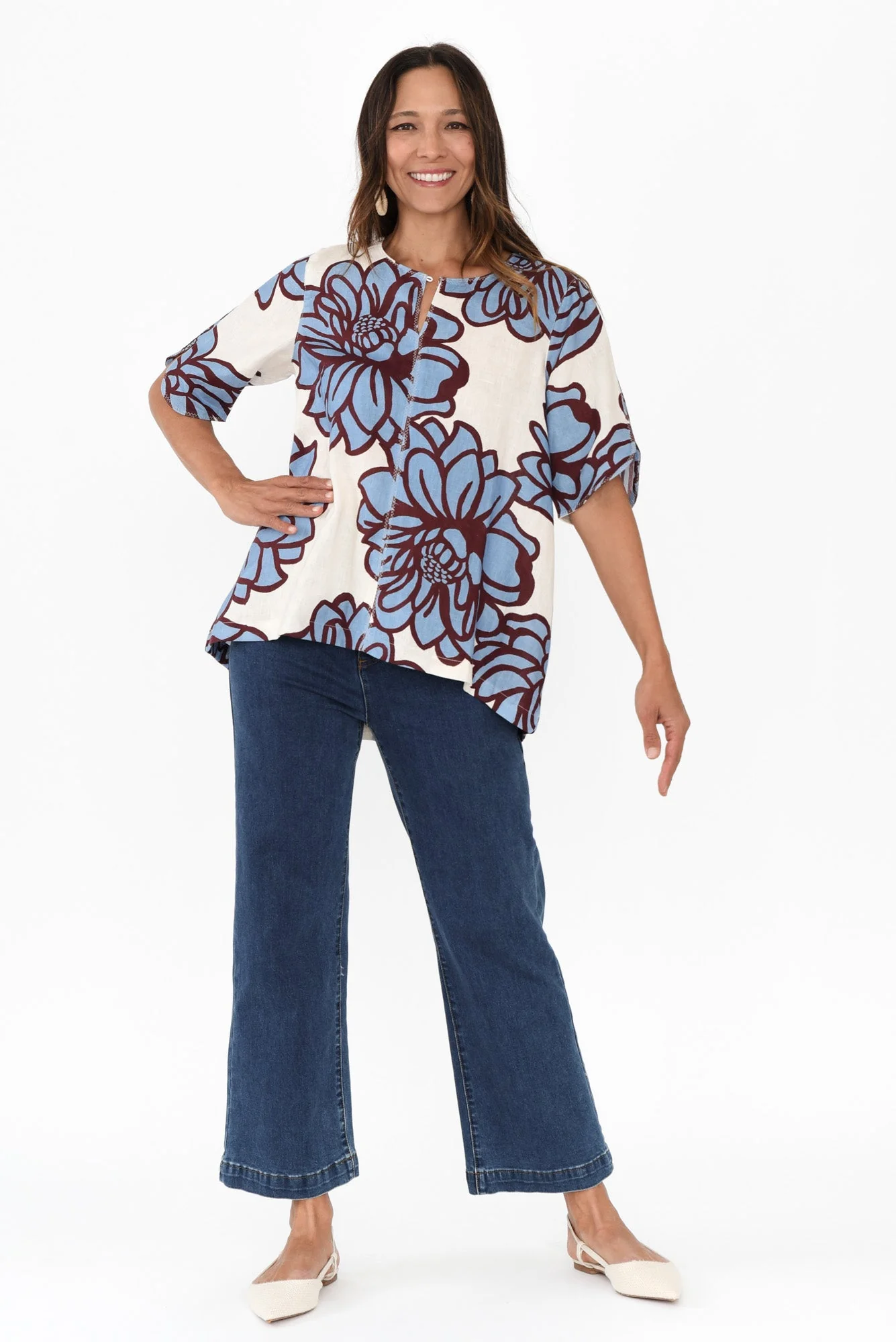 Leith Blue Bloom Linen Top - Image 2