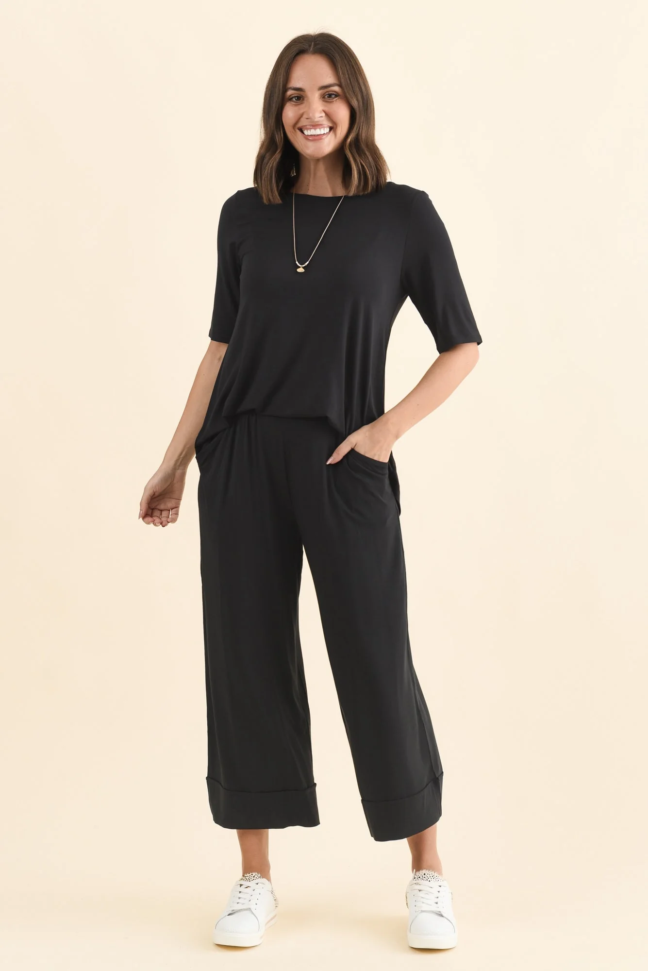 Lena Black Micro Modal Resort Pants - Image 2