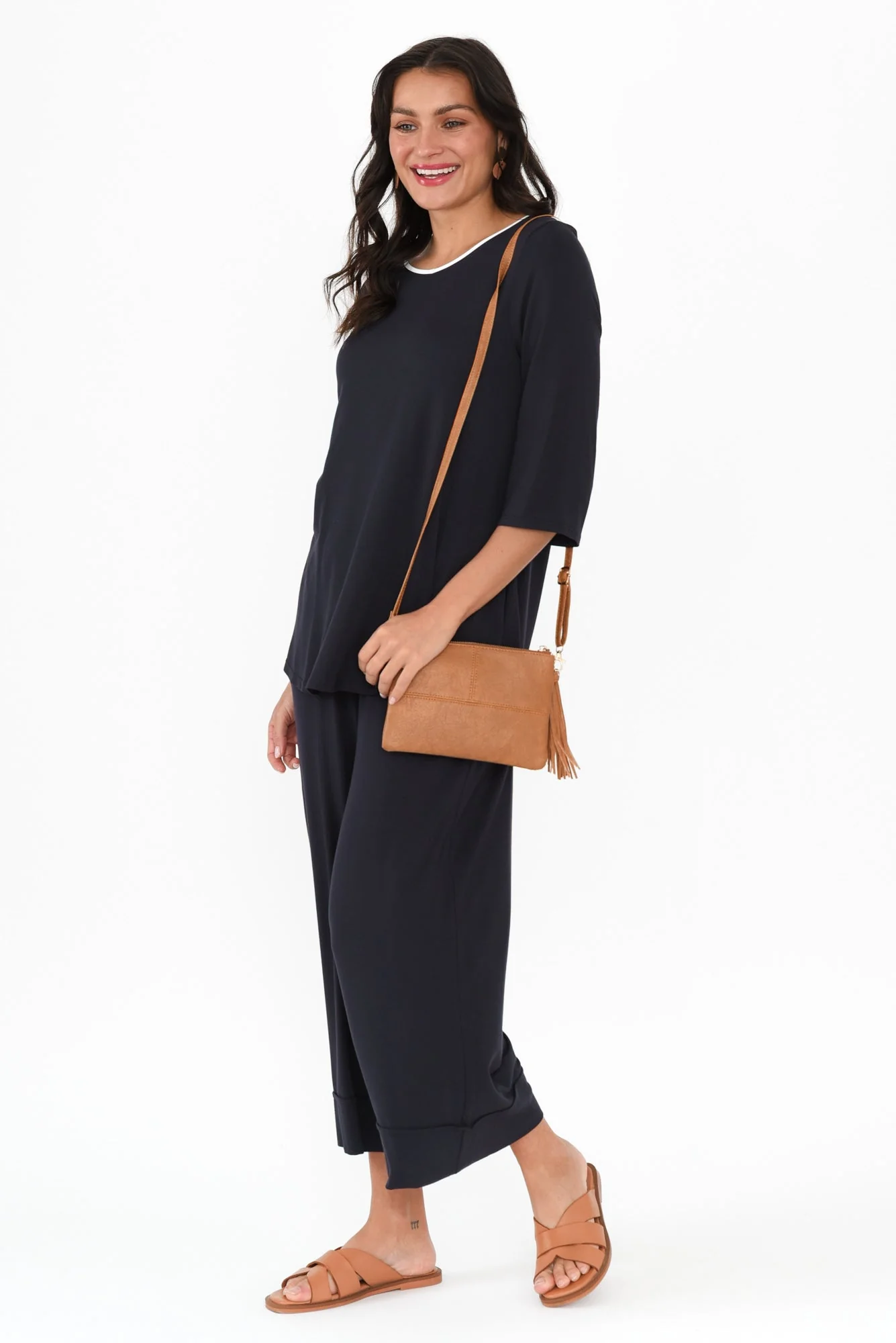 Lena Navy Contrast Micro Modal Resort Pants - Image 3