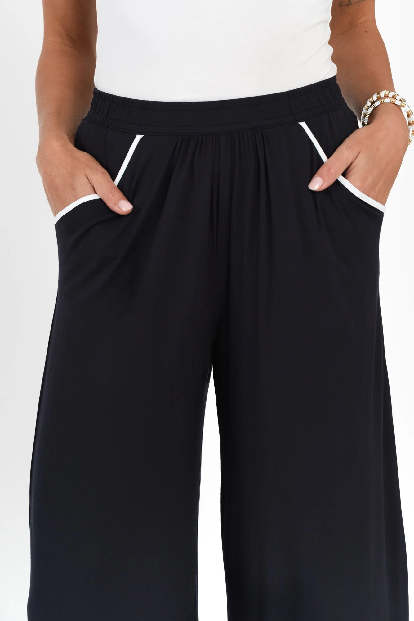 Lena Navy Contrast Micro Modal Resort Pants - Image 6