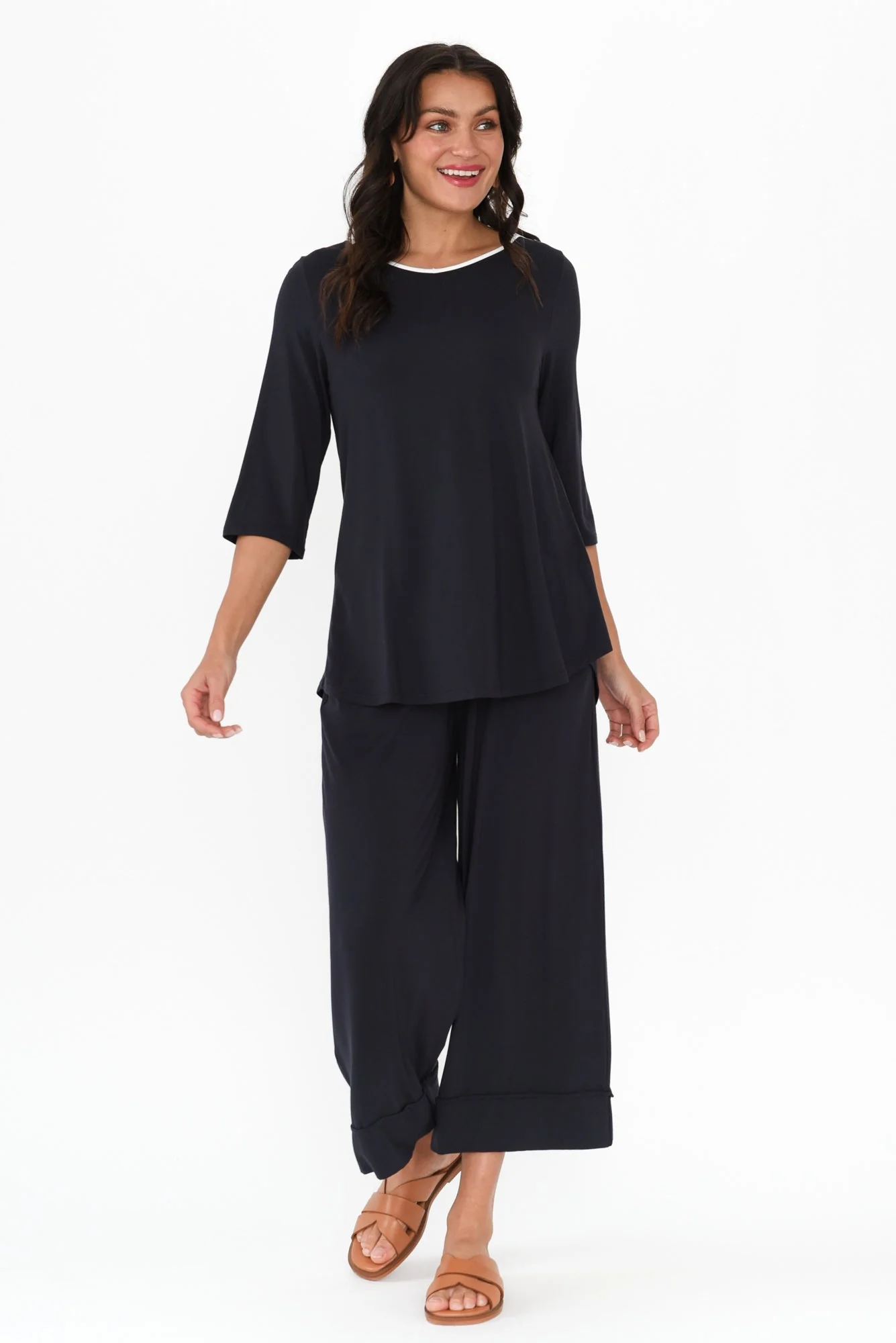 Lena Navy Contrast Micro Modal Resort Pants - Image 7