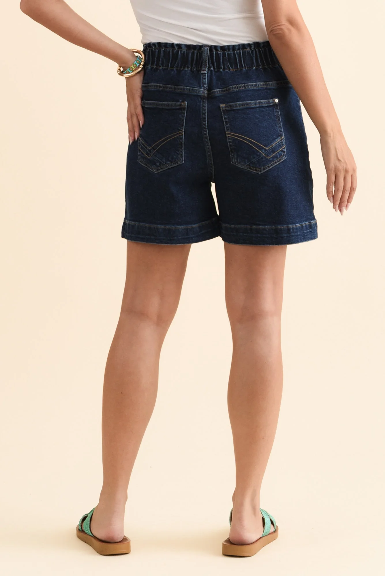Lennox Dark Blue Denim Stretch Shorts - Image 4