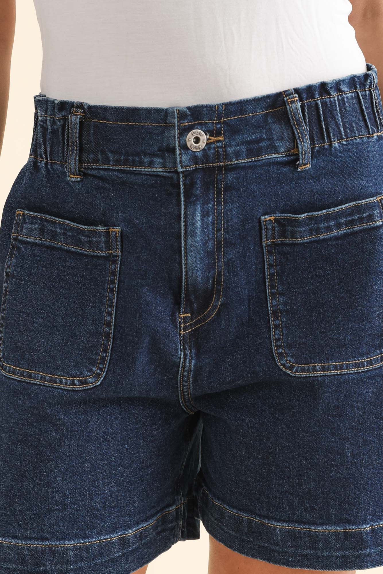 Lennox Dark Blue Denim Stretch Shorts - Image 5
