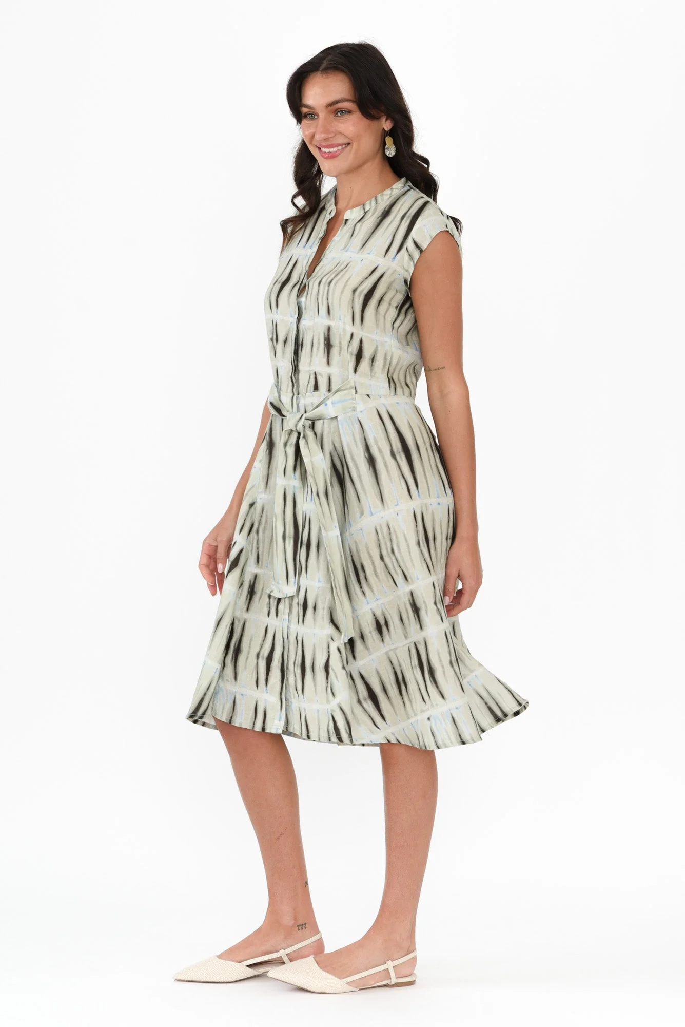 Lenore Green Abstract Linen Dress - Image 3