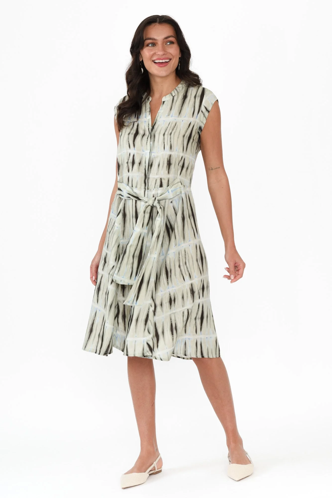 Lenore Green Abstract Linen Dress - Image 6