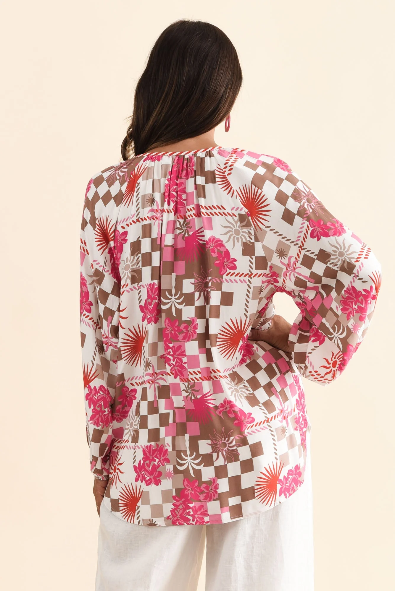 Leonora Red Tropical Button Blouse - Image 4