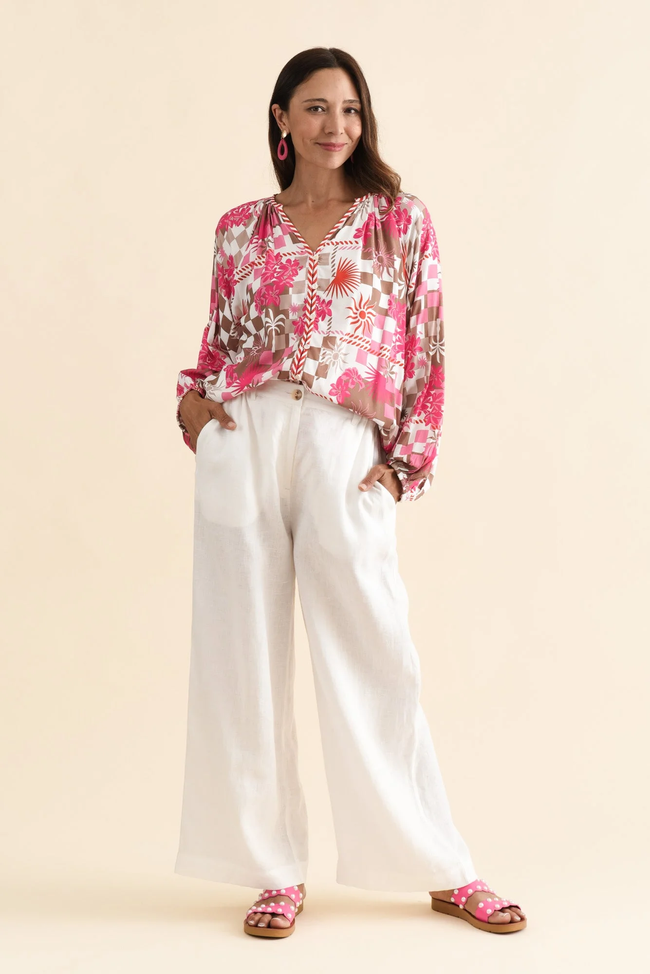 Leonora Red Tropical Button Blouse - Image 6