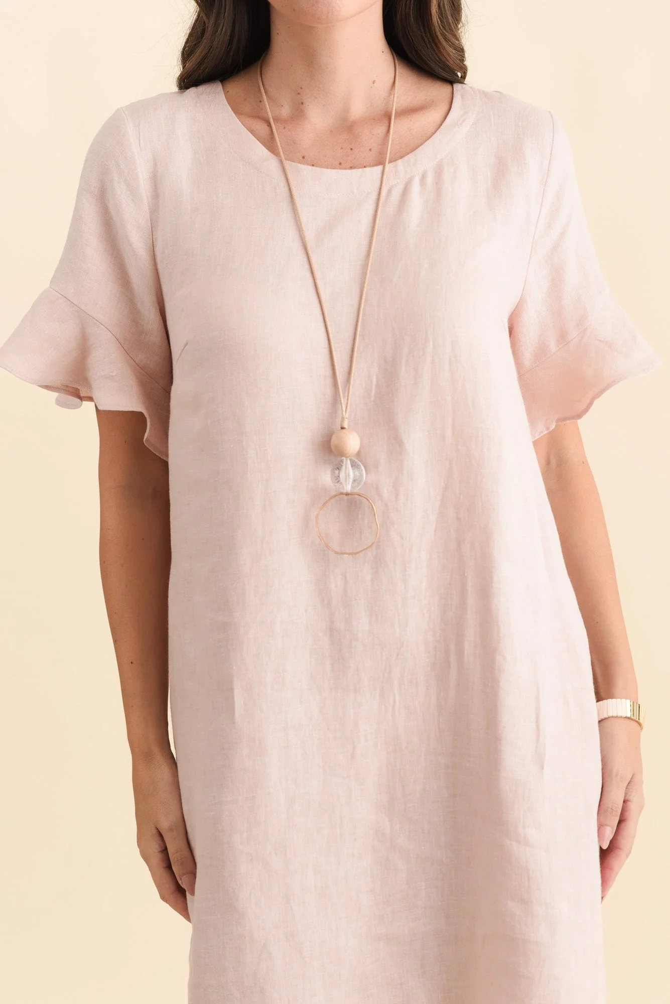 Lesley Blush Linen Flutter Sleeve Dress - Image 5