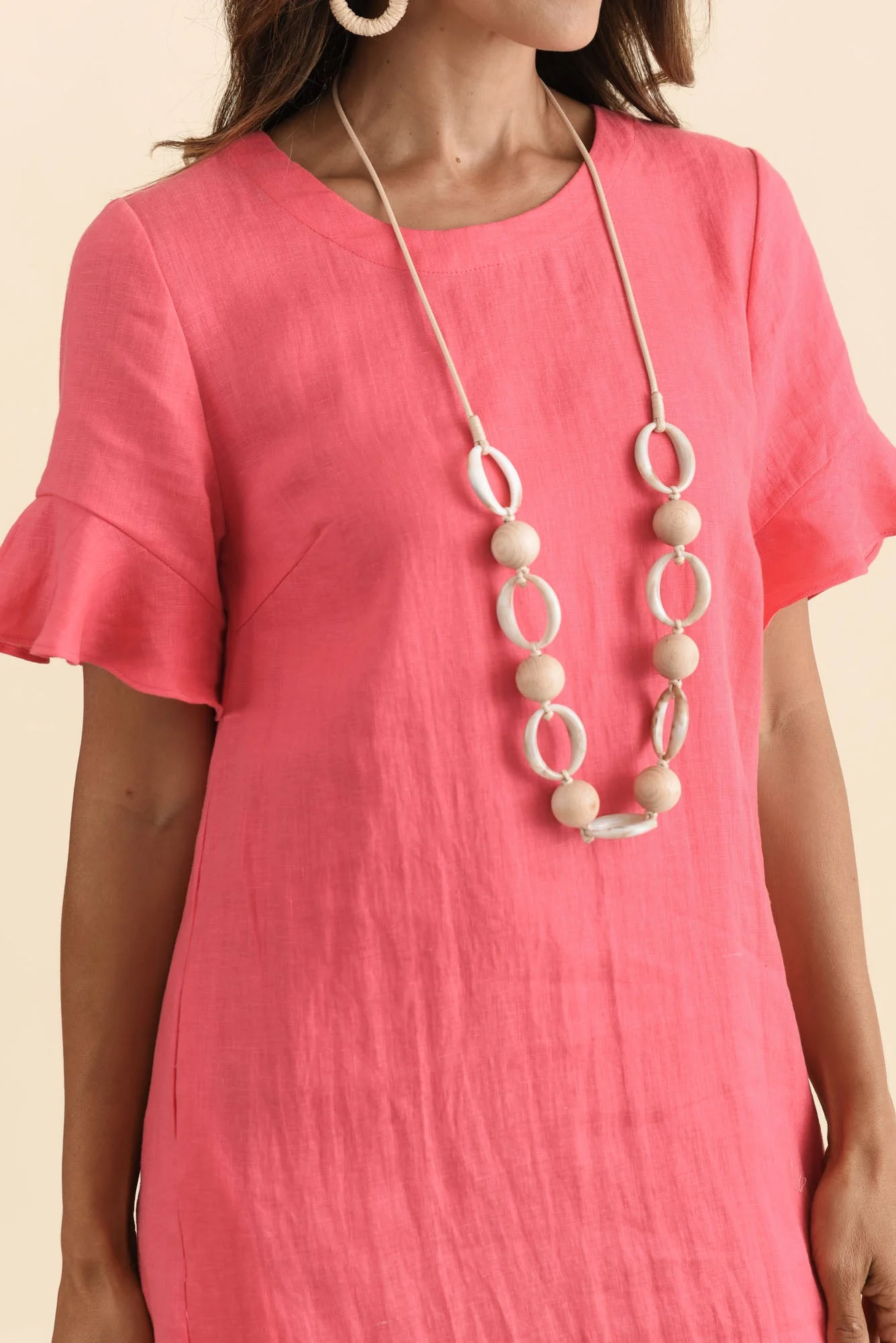 Lesley Melon Linen Flutter Sleeve Dress - Image 5