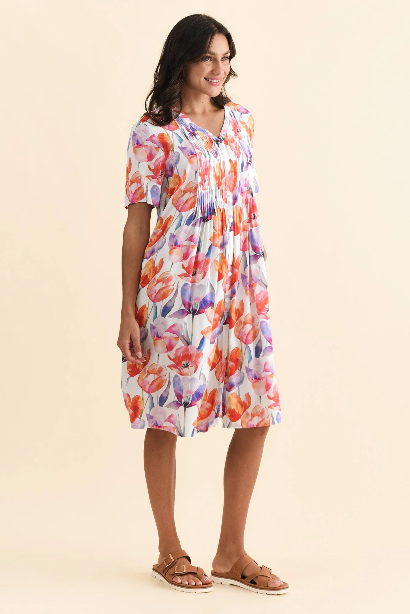 Leticia Orange Flower Midi Dress - Image 3
