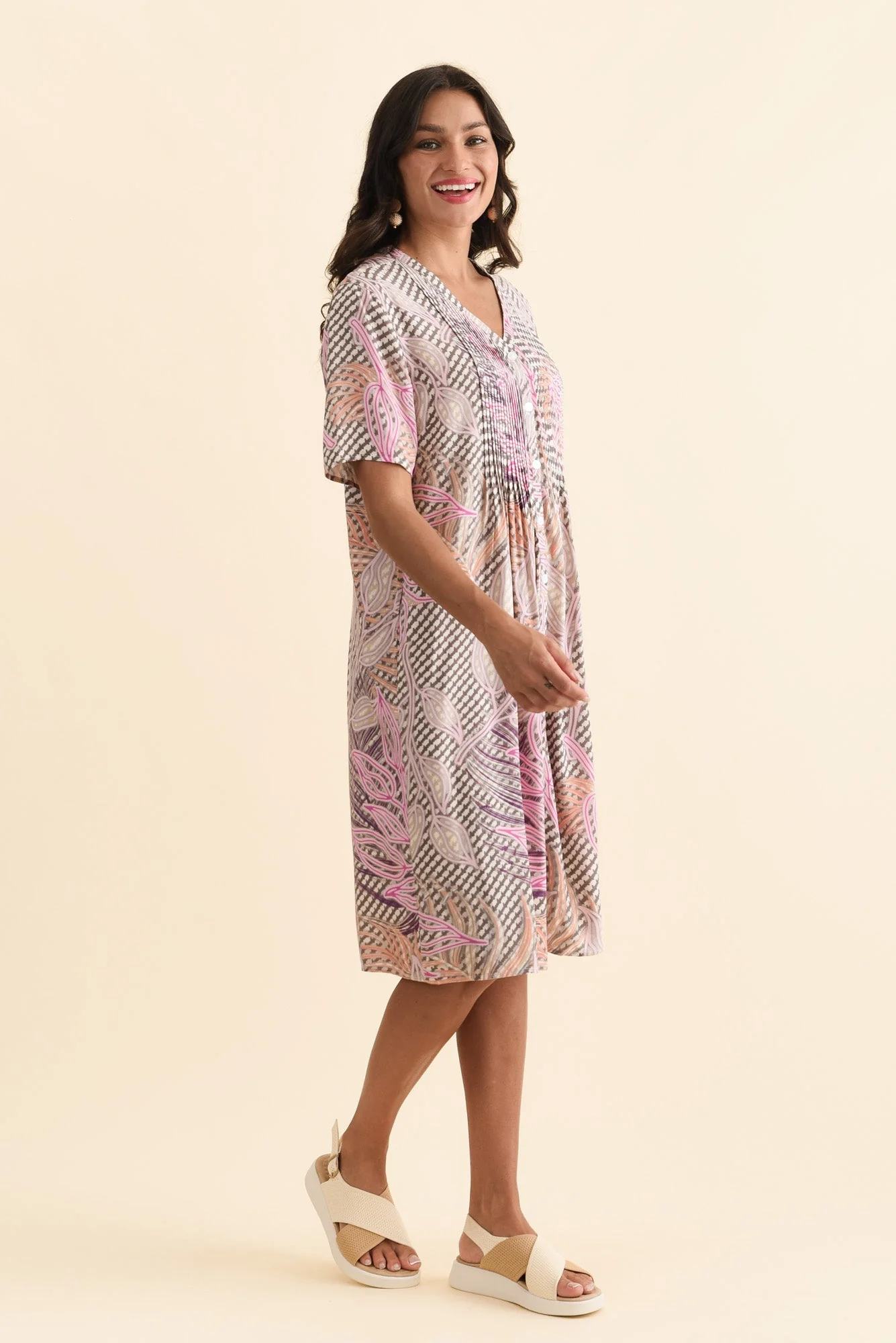 Leticia Pink Leaf Midi Dress - Image 3