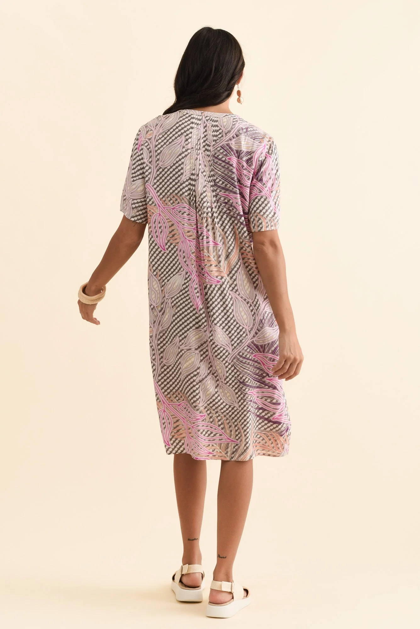 Leticia Pink Leaf Midi Dress - Image 4