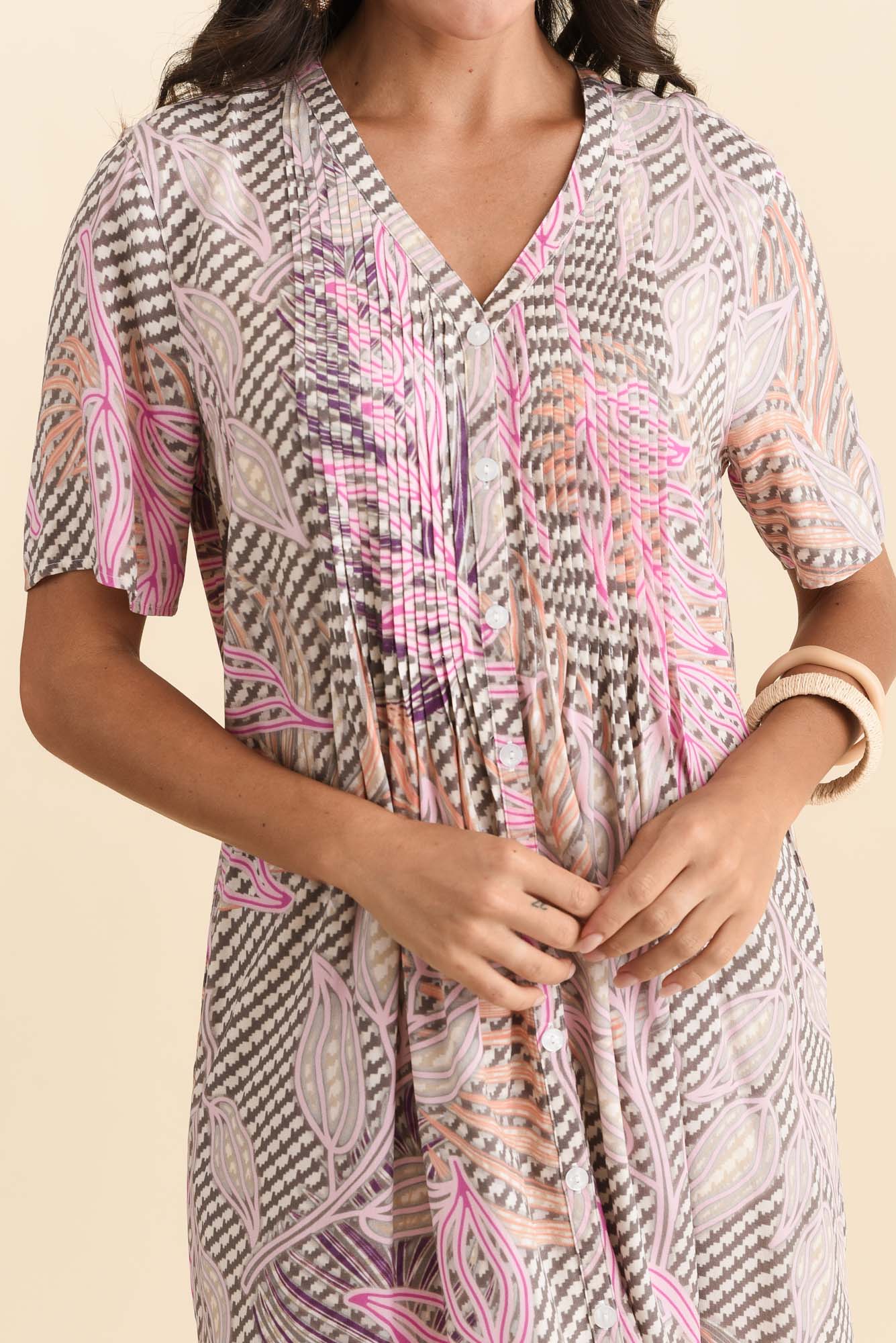 Leticia Pink Leaf Midi Dress - Image 5