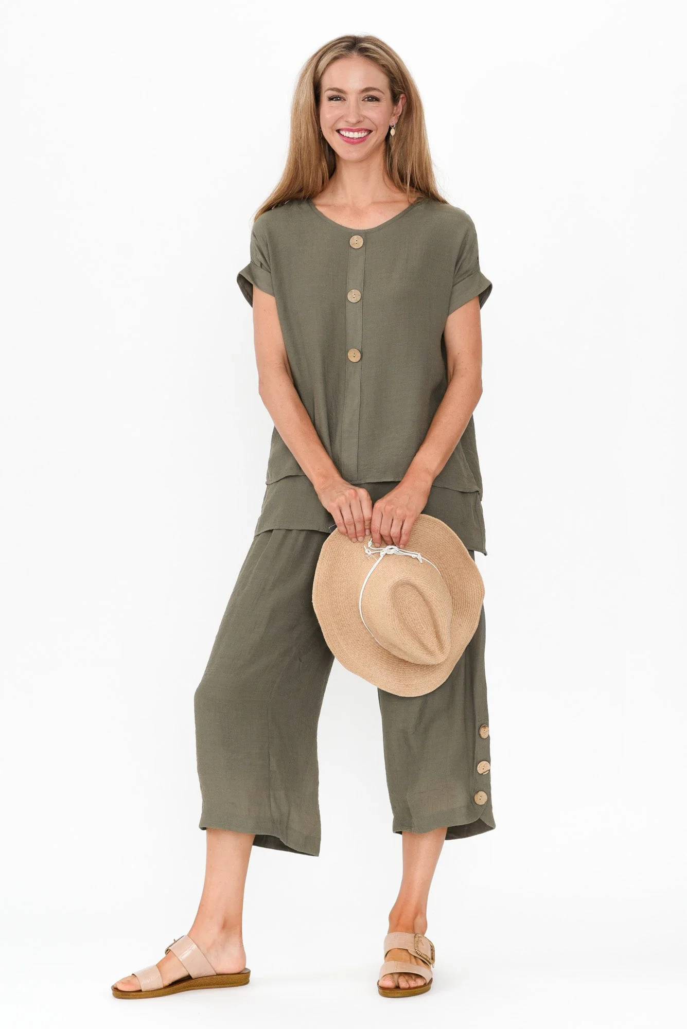 Lettie Khaki Button Pants - Image 2
