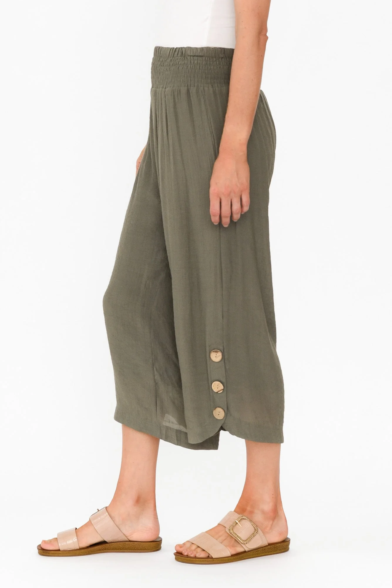 Lettie Khaki Button Pants - Image 3