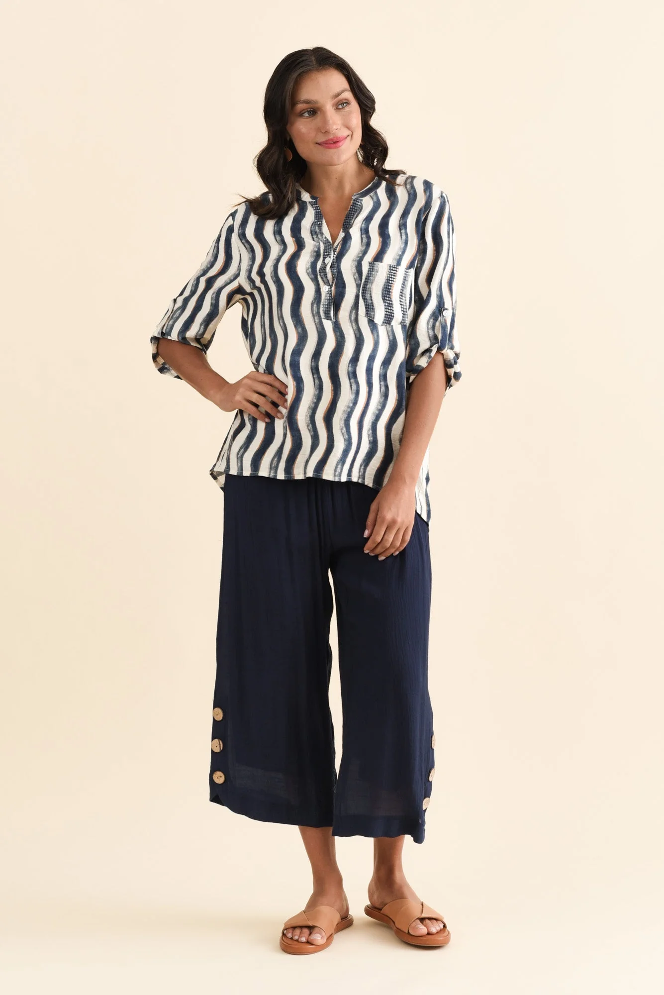 Lettie Navy Button Pants - Image 2