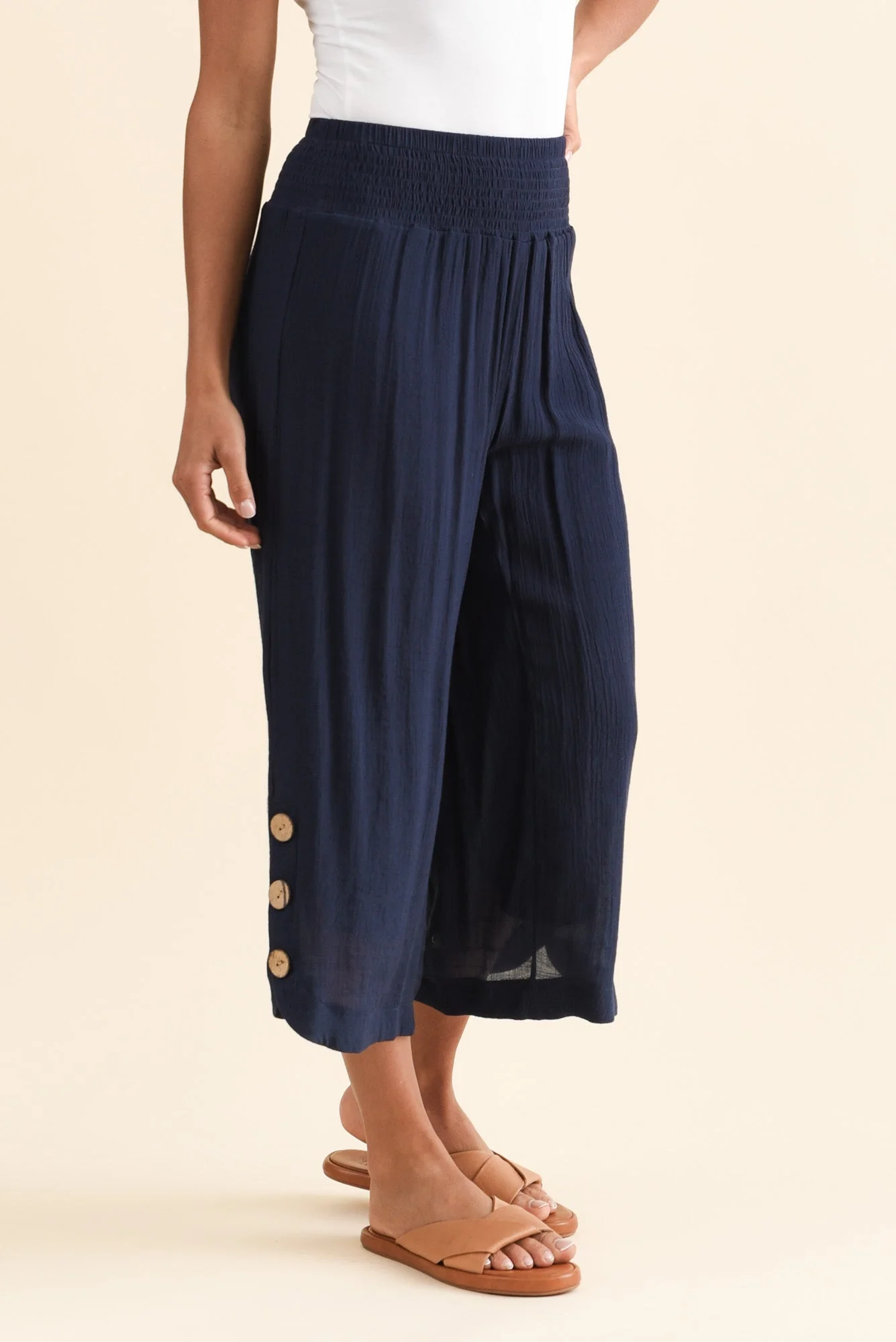 Lettie Navy Button Pants - Image 3