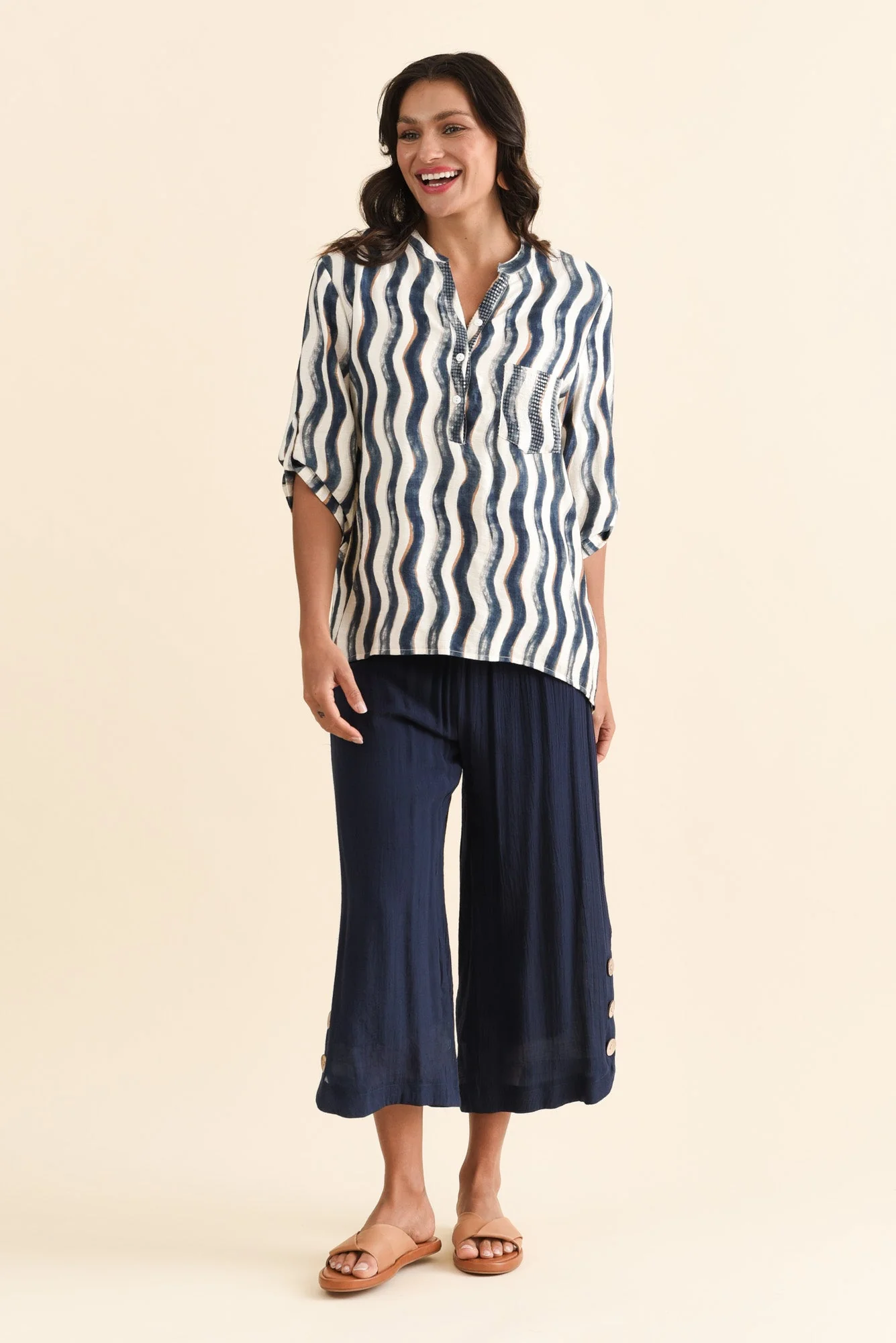 Lettie Navy Button Pants - Image 7
