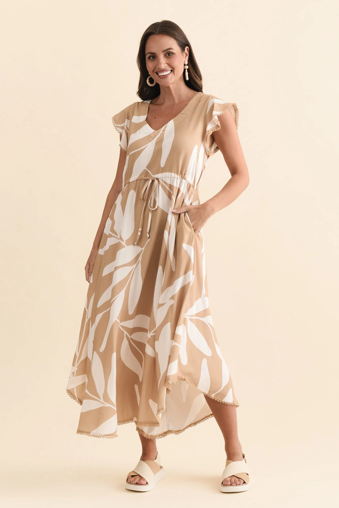 Libby Mocha Leaf Midi Dress - Image 2