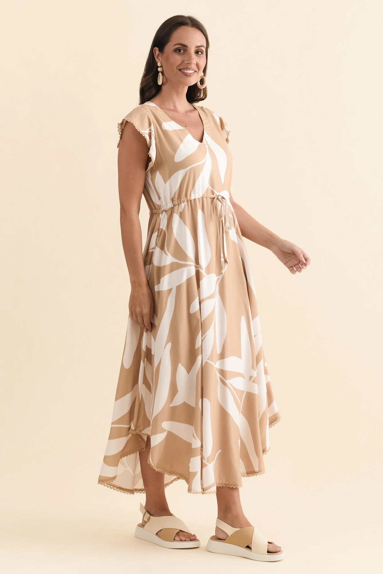 Libby Mocha Leaf Midi Dress - Image 3