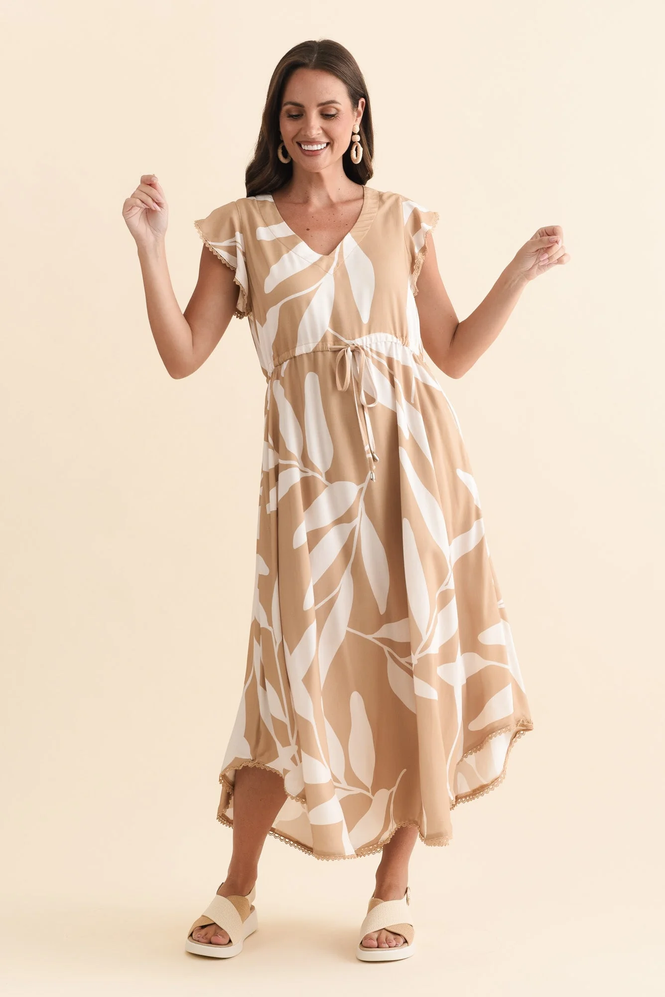 Libby Mocha Leaf Midi Dress - Image 6