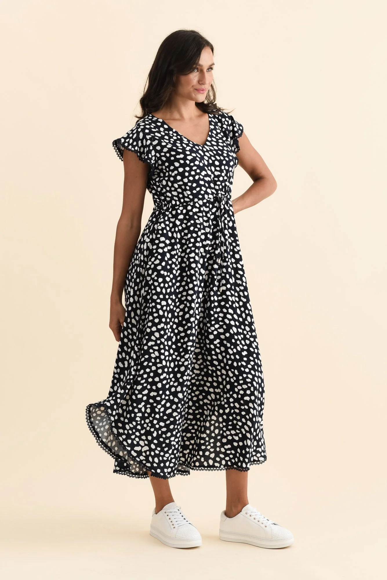 Libby Navy Spot Midi Dress - Image 3