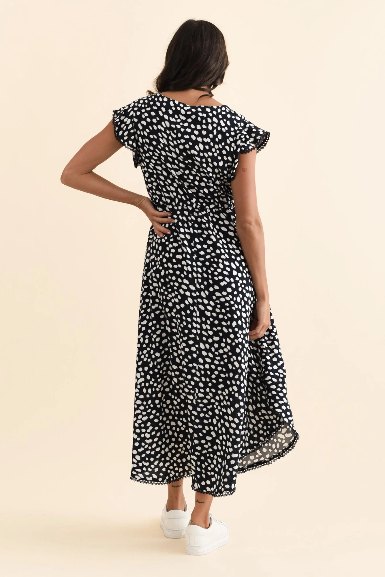 Libby Navy Spot Midi Dress - Image 4