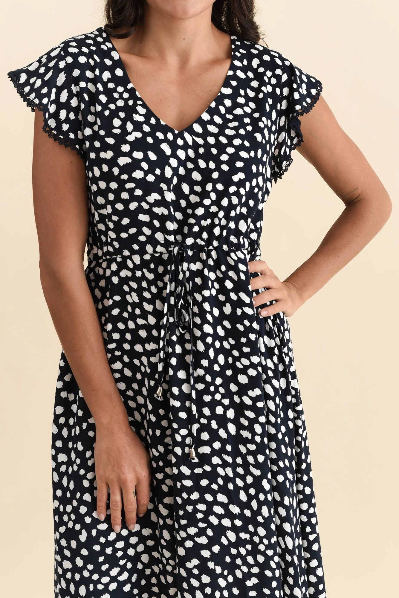 Libby Navy Spot Midi Dress - Image 5