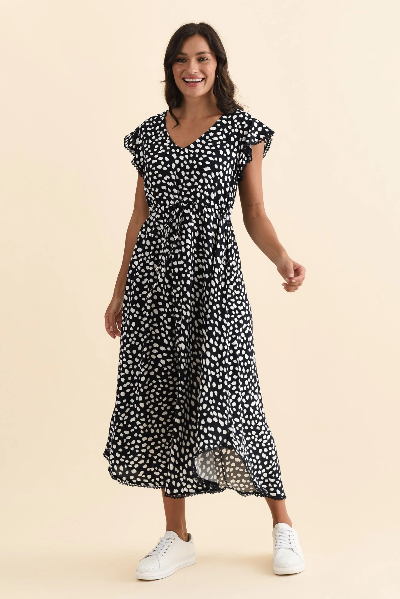 Libby Navy Spot Midi Dress - Image 6