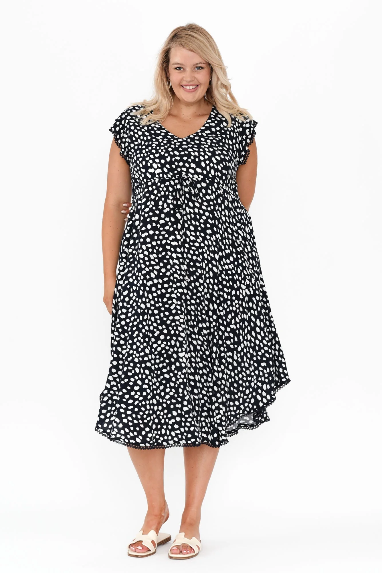 Libby Navy Spot Midi Dress - Image 7