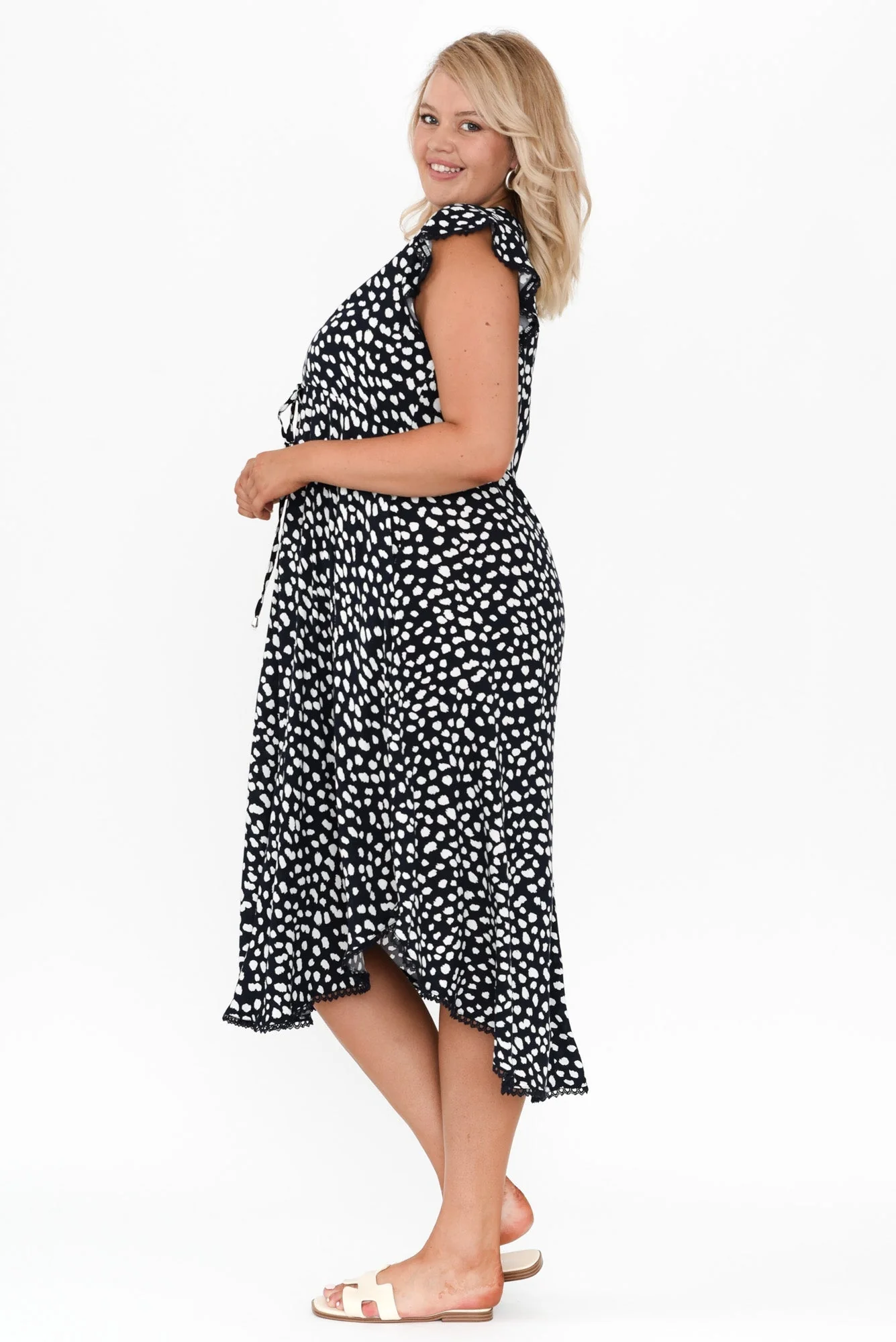 Libby Navy Spot Midi Dress - Image 8
