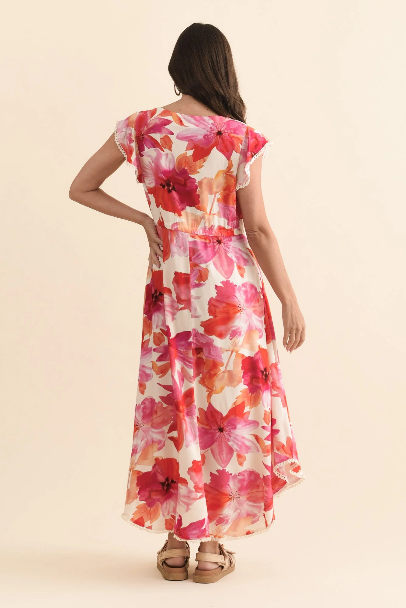 Libby Orange Flower Midi Dress - Image 5
