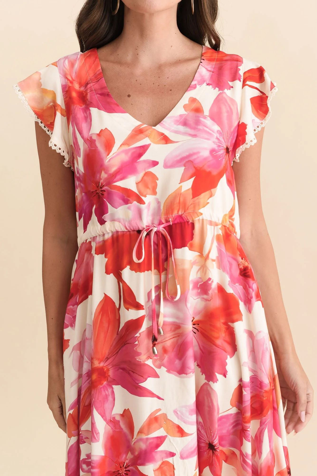 Libby Orange Flower Midi Dress - Image 6