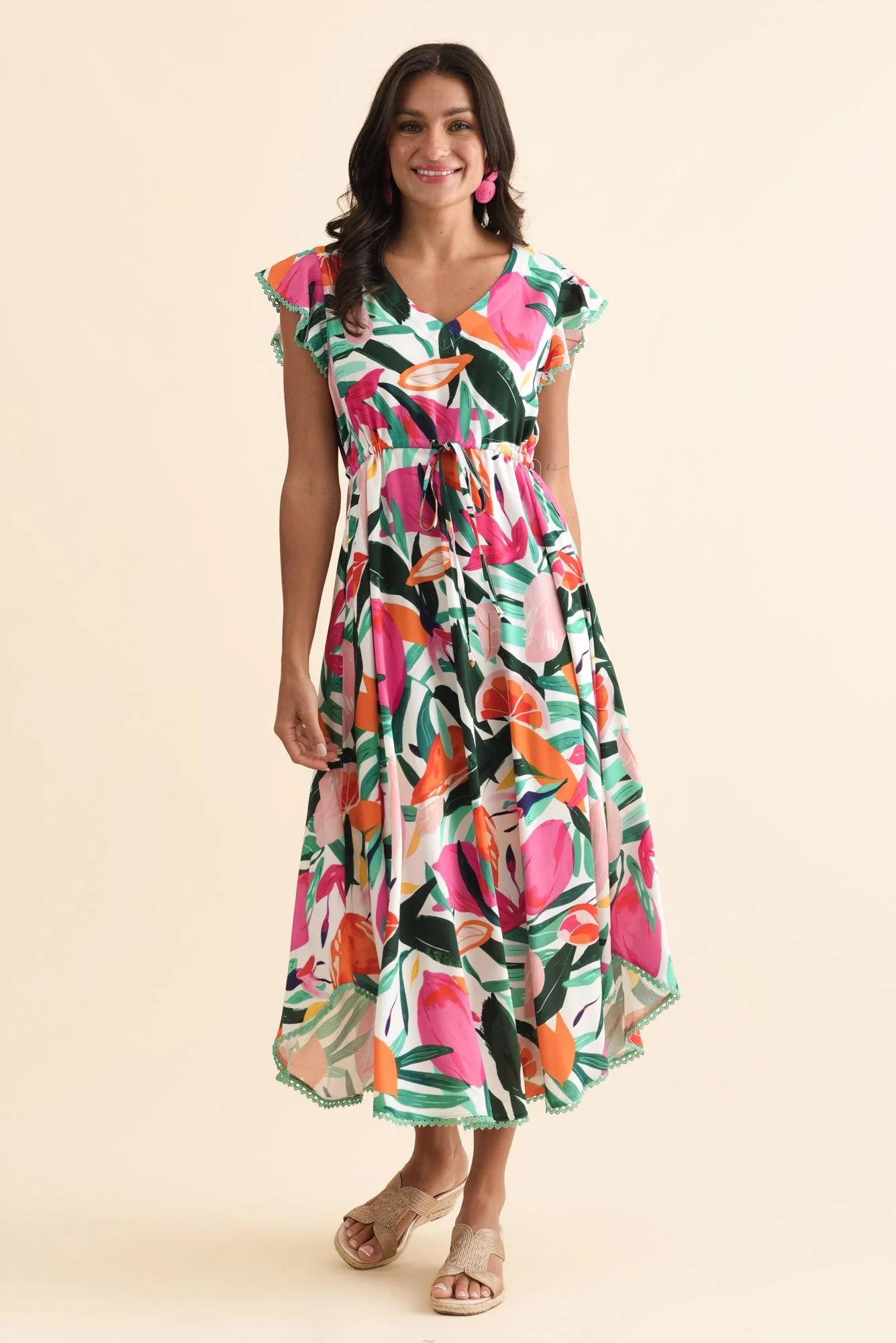 Libby Pink Flower Midi Dress - Image 2