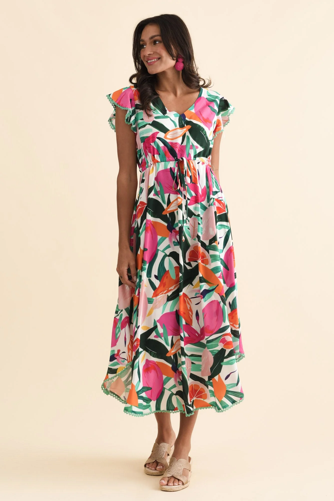 Libby Pink Flower Midi Dress - Image 5