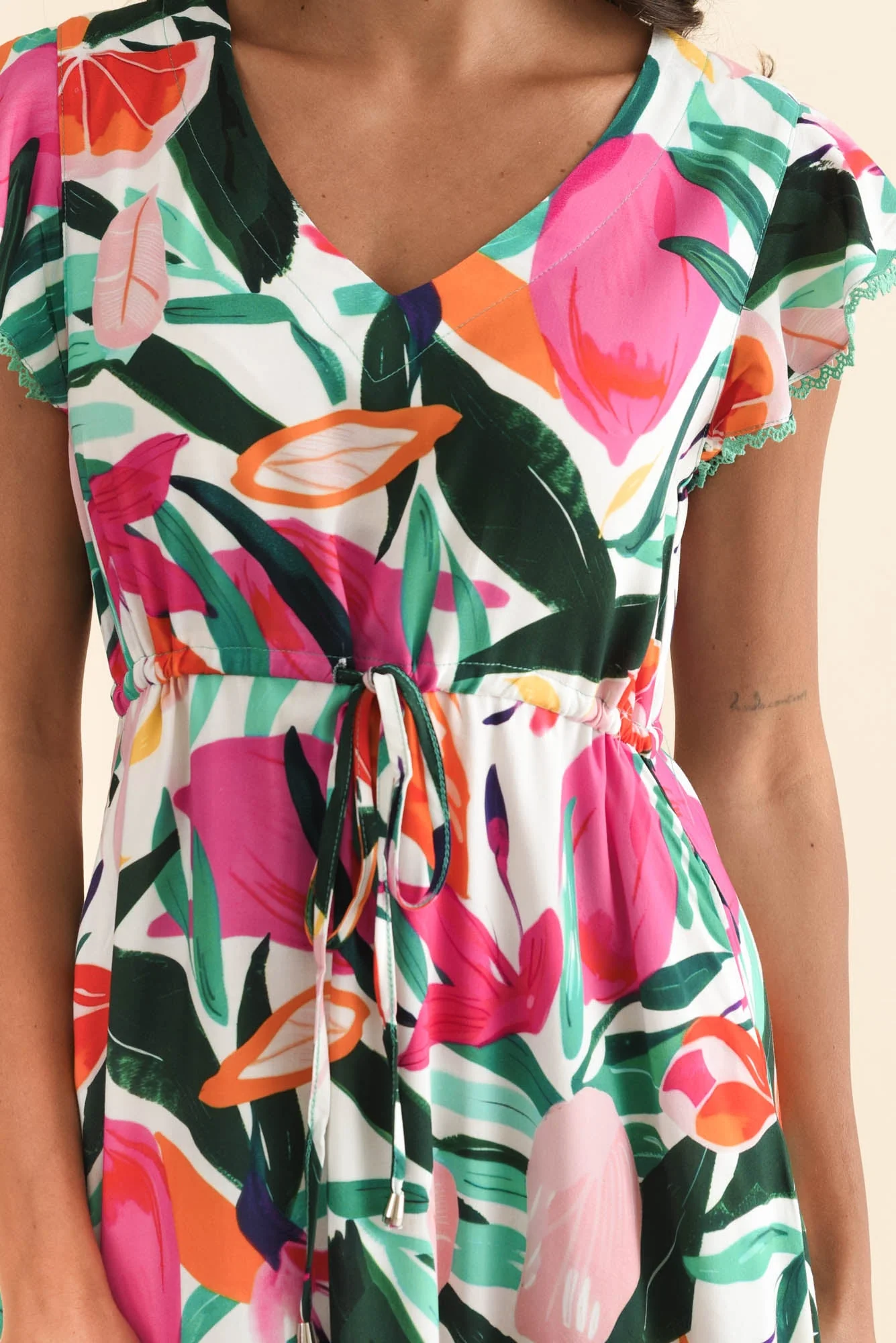Libby Pink Flower Midi Dress - Image 6