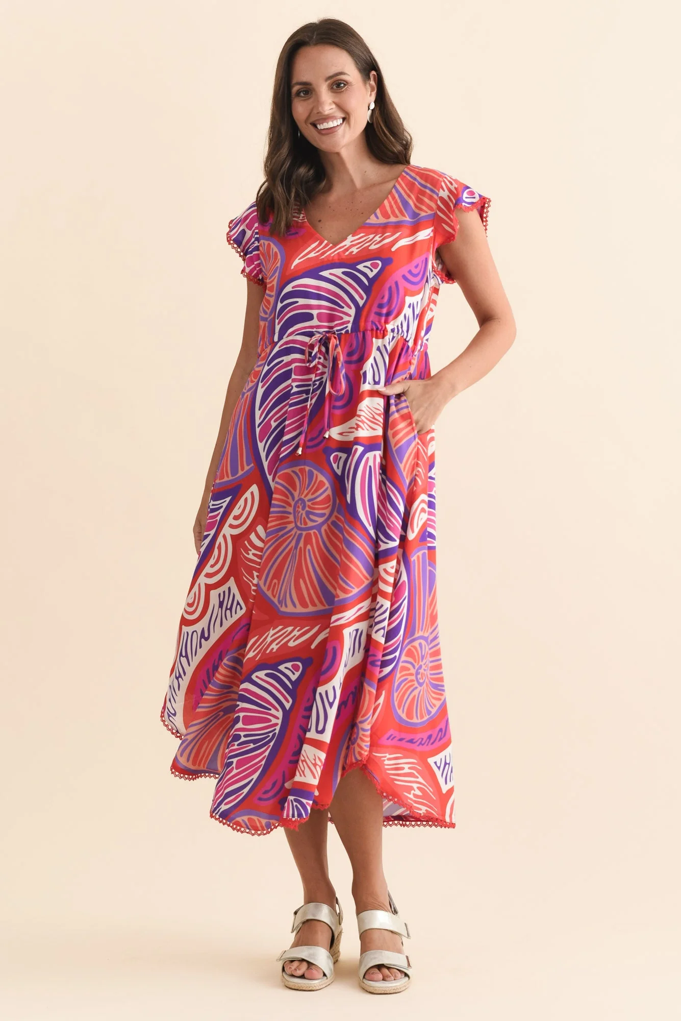 Libby Purple Motif Midi Dress - Image 2
