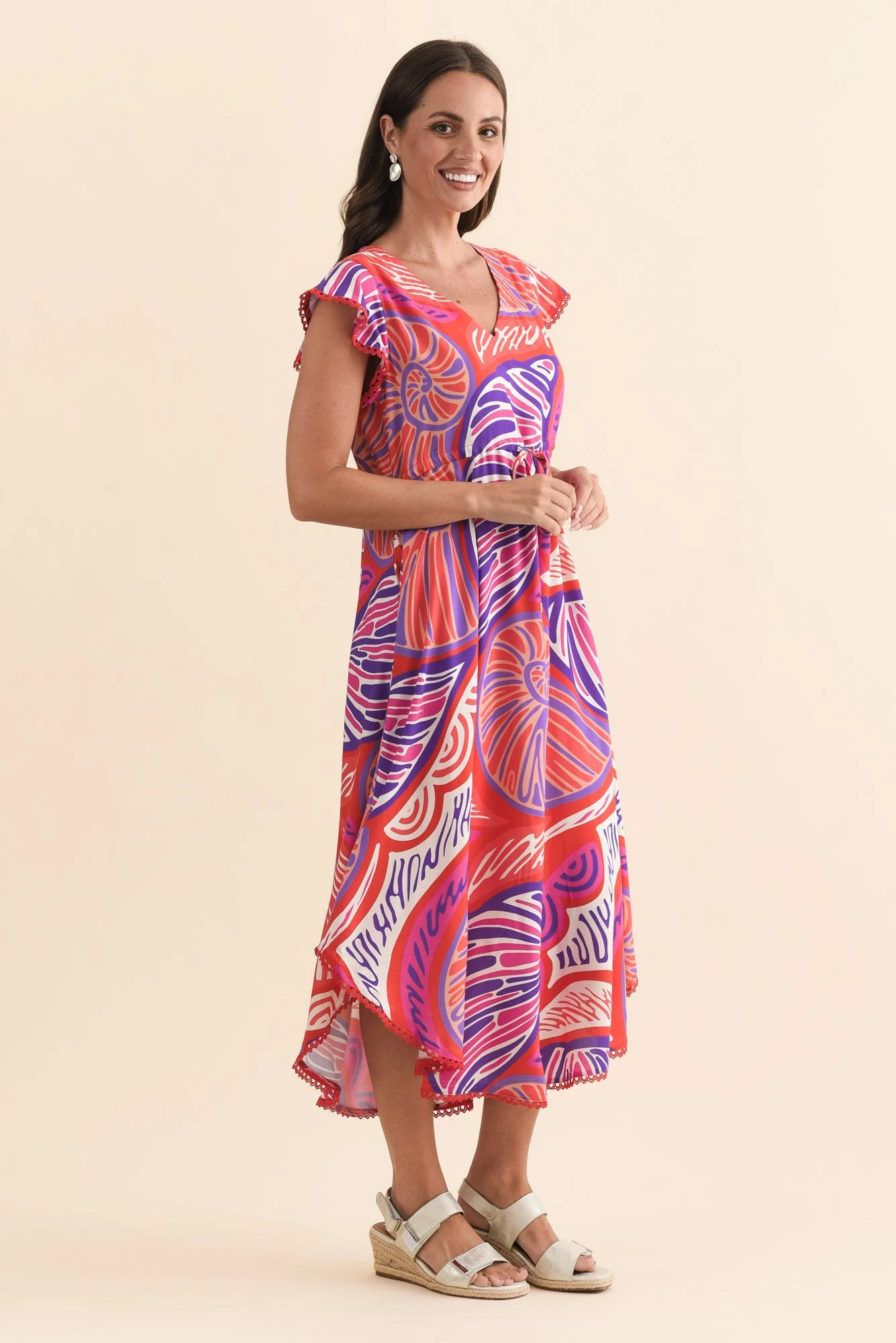 Libby Purple Motif Midi Dress - Image 4
