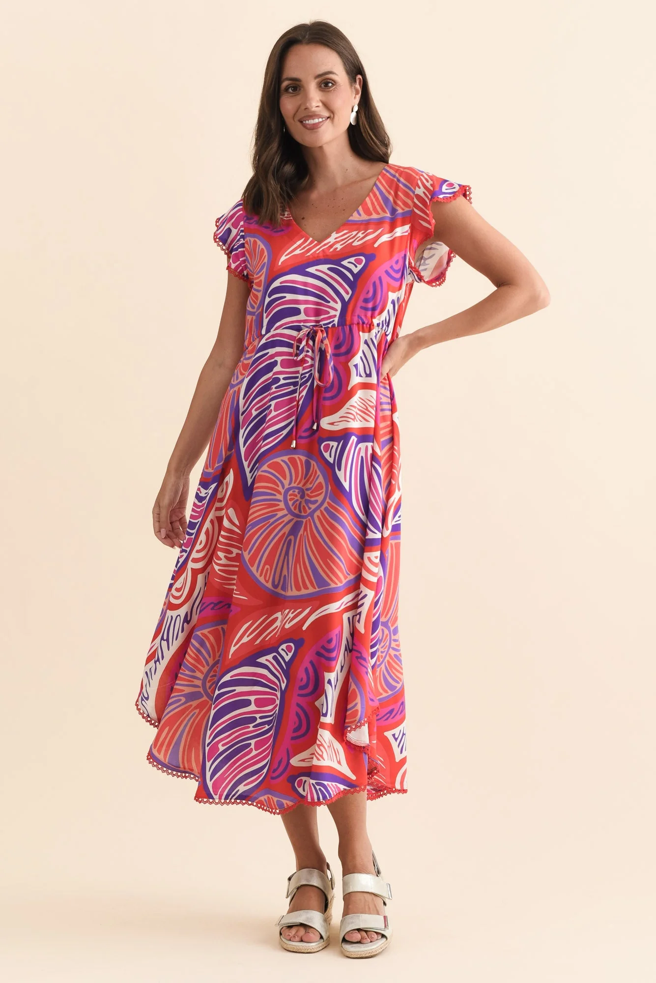 Libby Purple Motif Midi Dress - Image 7
