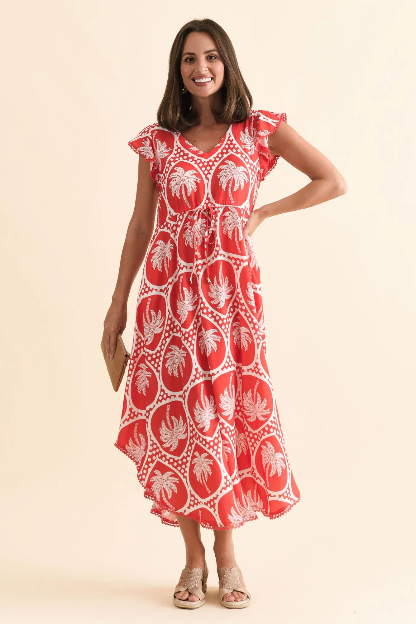 Libby Red Palm Midi Dress - Image 2