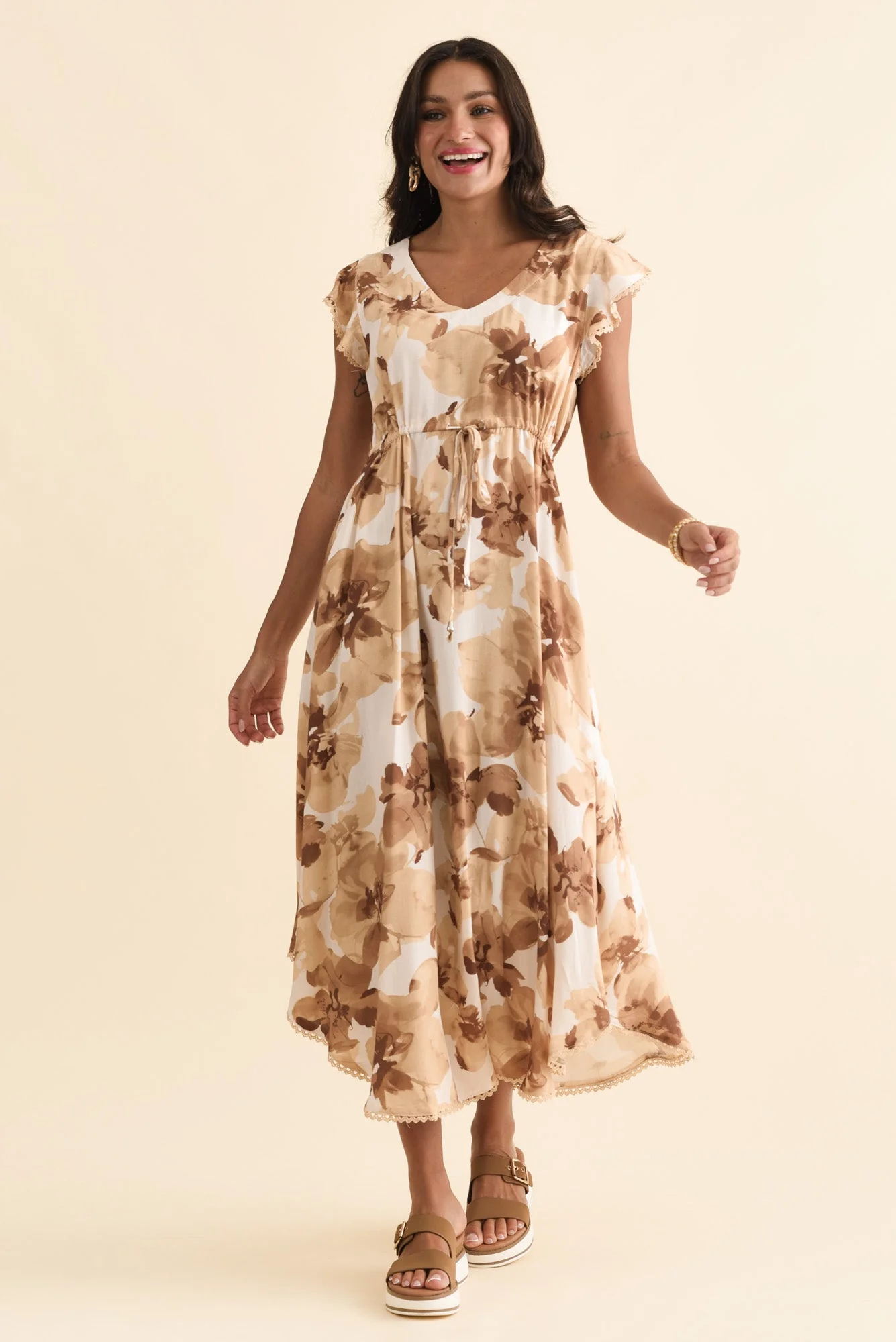 Libby Rust Flower Midi Dress - Image 2