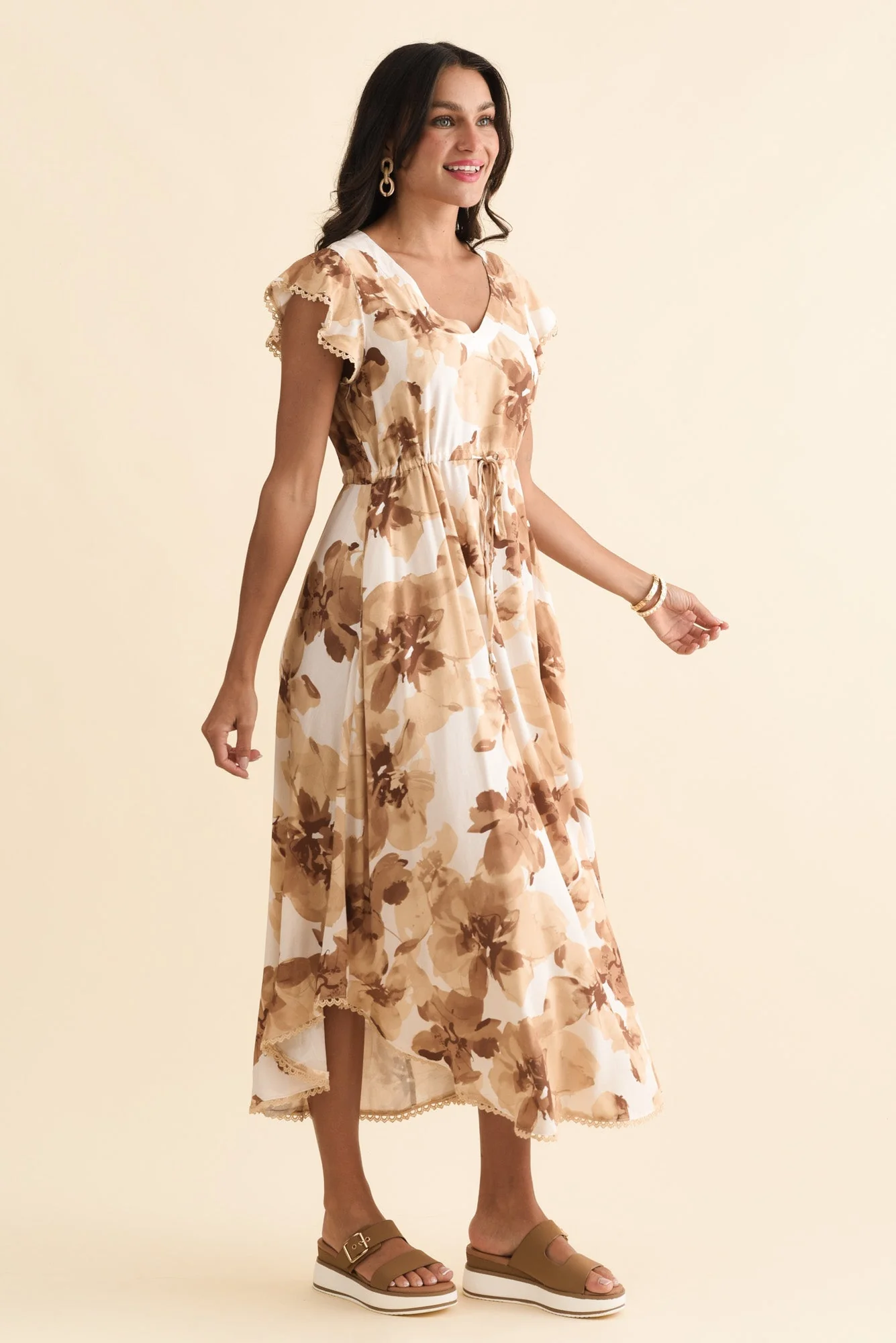 Libby Rust Flower Midi Dress - Image 3