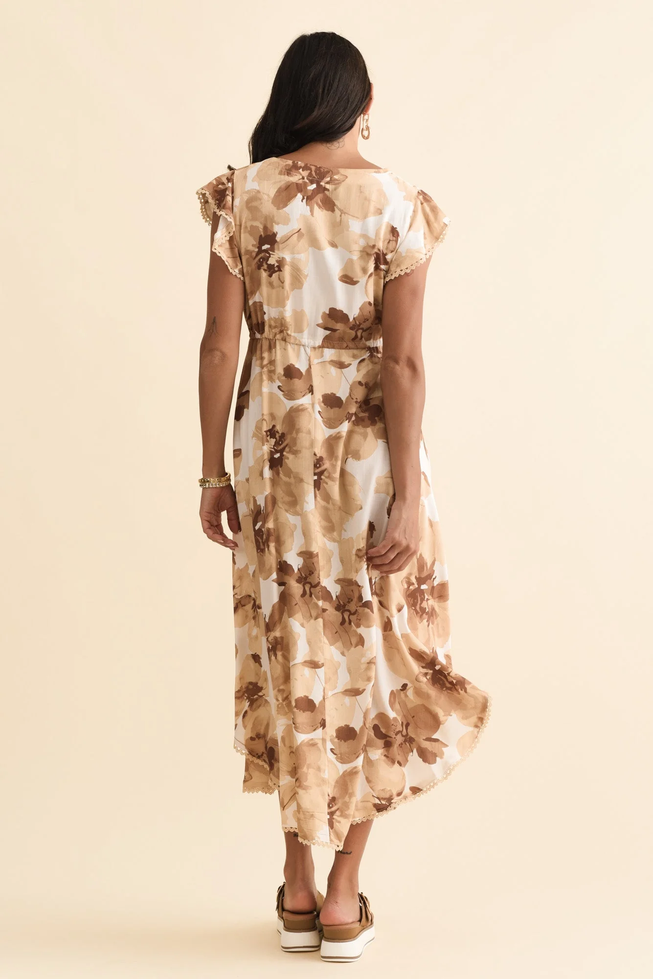 Libby Rust Flower Midi Dress - Image 4