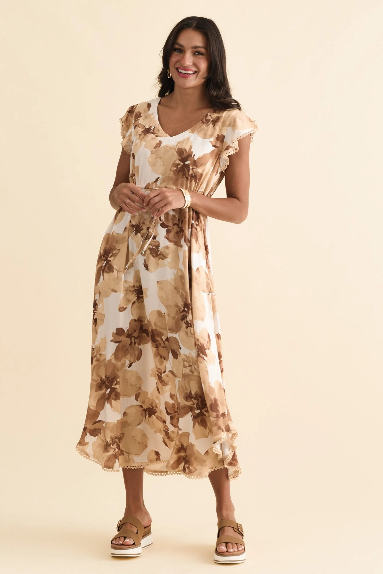 Libby Rust Flower Midi Dress - Image 6