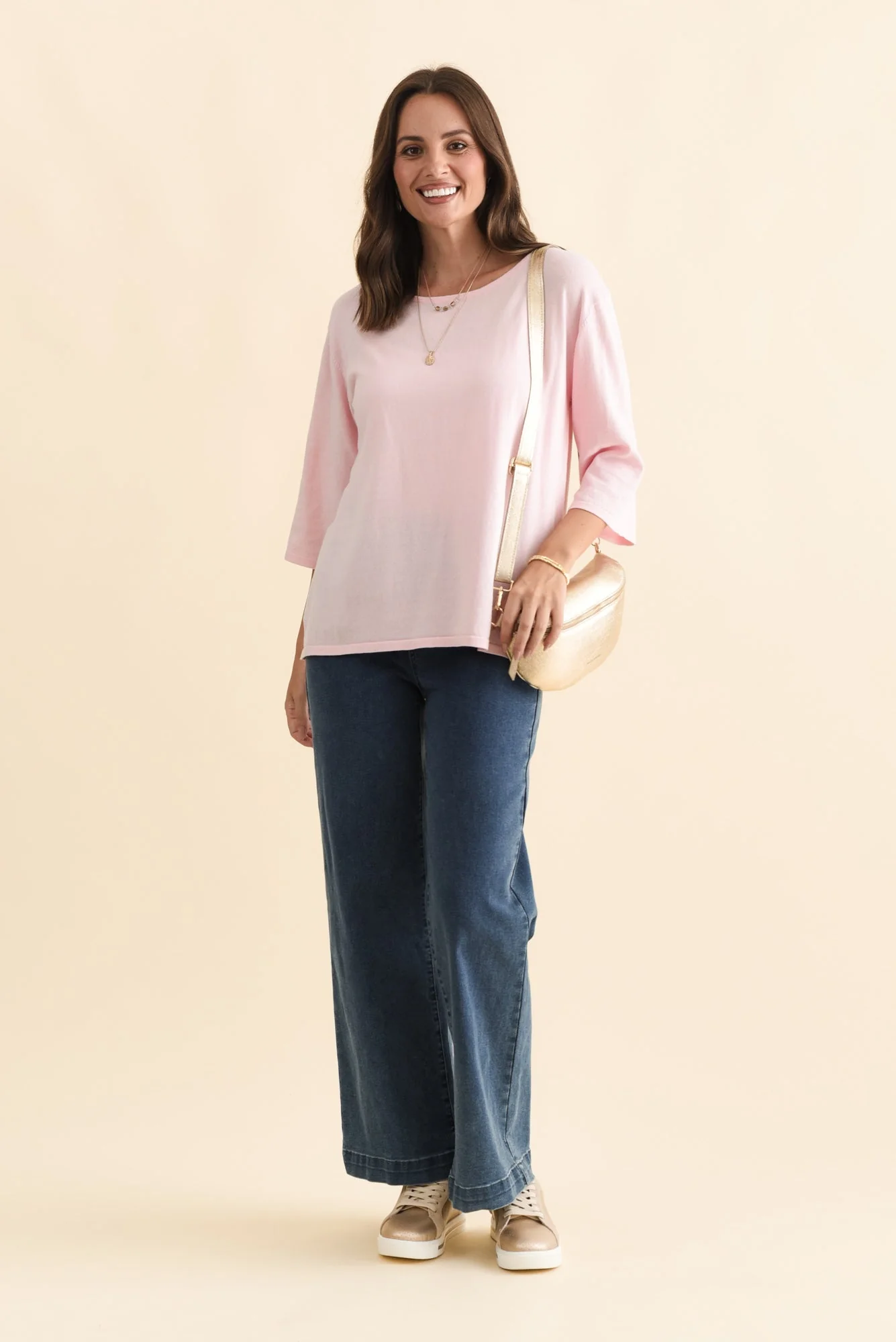 Liberty Pink Cotton Knit 3/4 Sleeve Top - Image 2