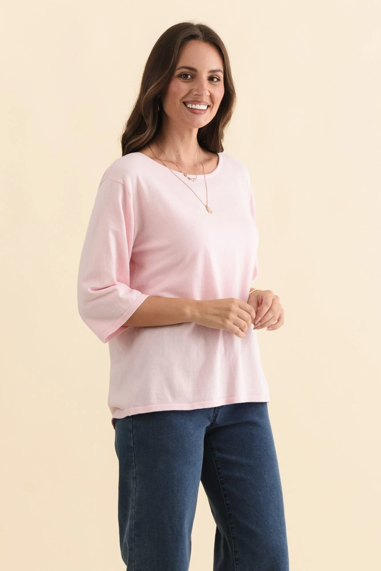 Liberty Pink Cotton Knit 3/4 Sleeve Top - Image 3