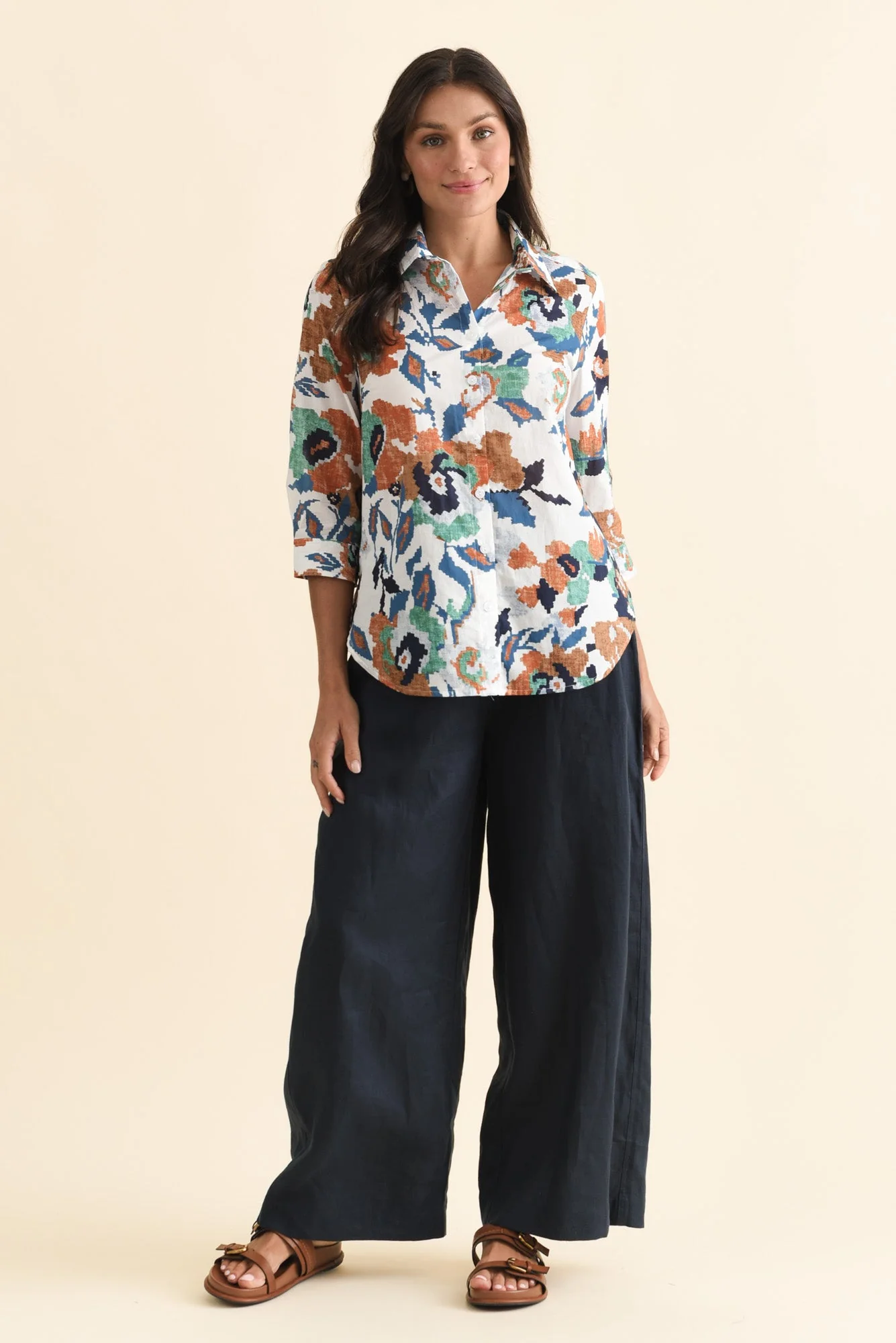 Lilah Orange Garden Cotton 3/4 Sleeved Shirt - Image 3